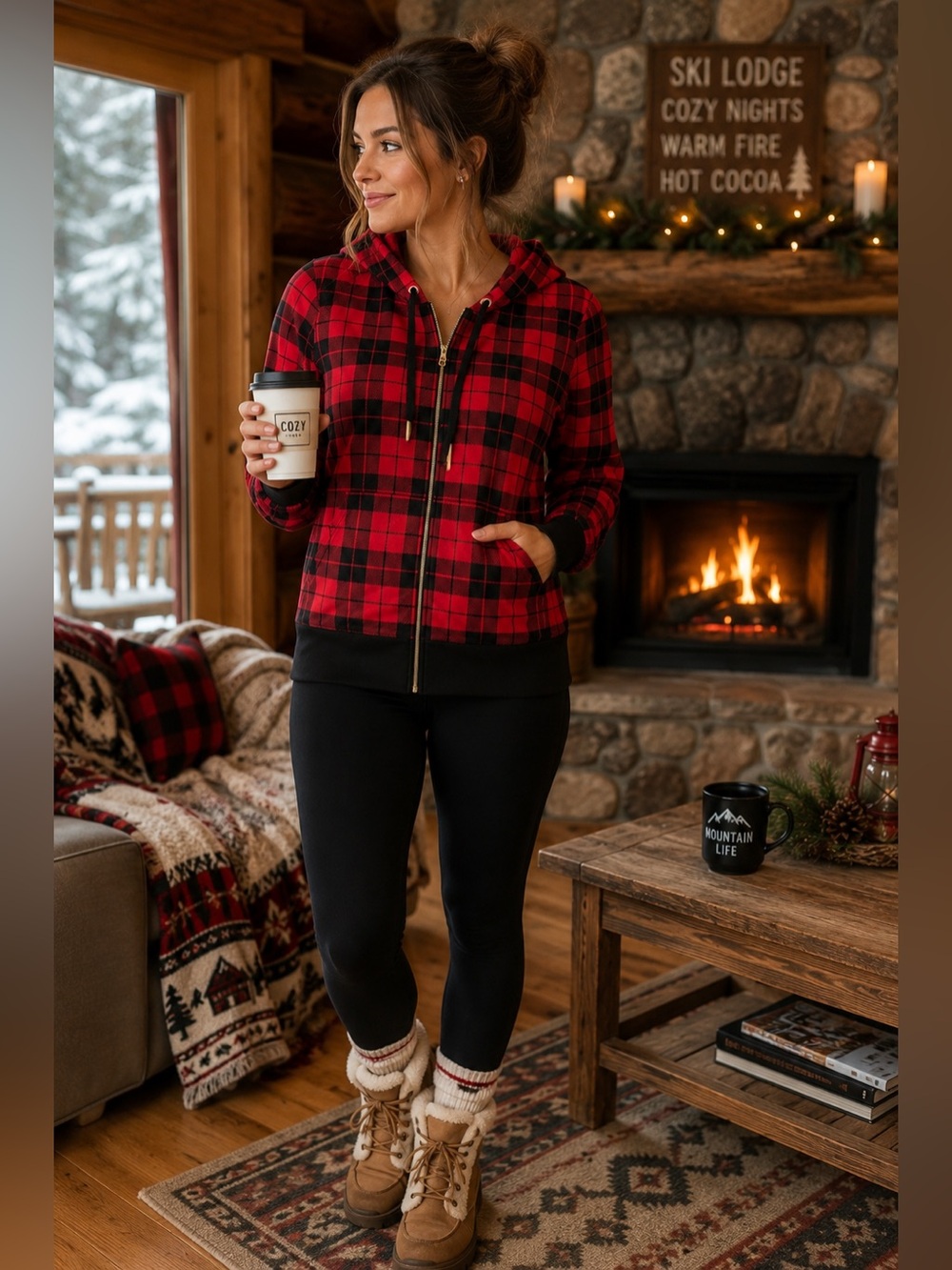 NWT Victoria Sport Buffalo Check Hooded Track Jacket Plaid Full Zip Small
